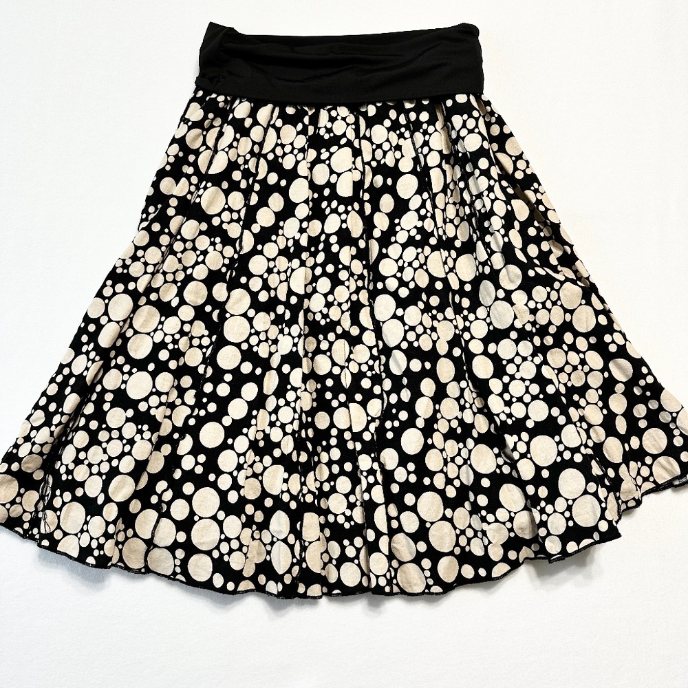 Saint Tropez Linen Skirt Black Polka Dot Pleated Boho Midi Women’s Large